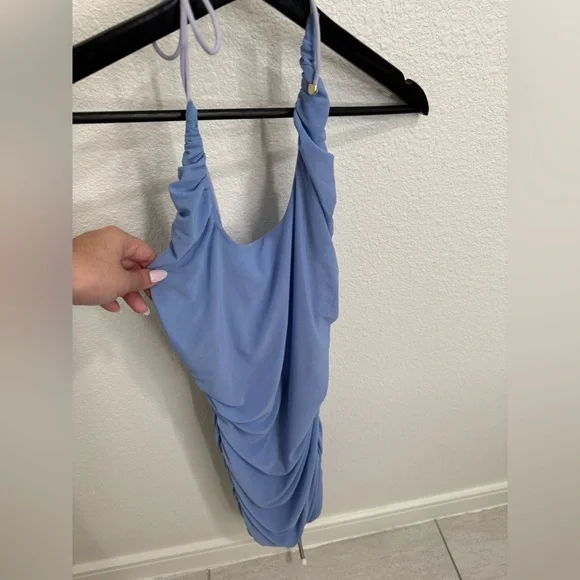 Krista Ruched Halter Back Mini Dress - Picture 2 of 4